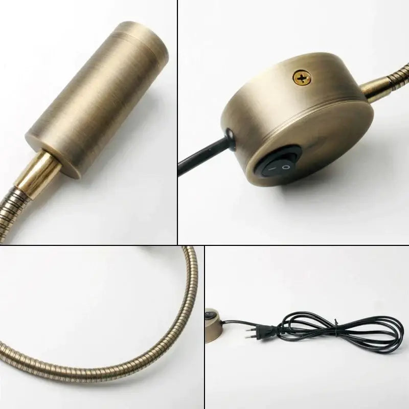 Antique brass-finished decorbites bronze gooseneck led wall lamp with flexible ribbed metal gooseneck and on/off switch