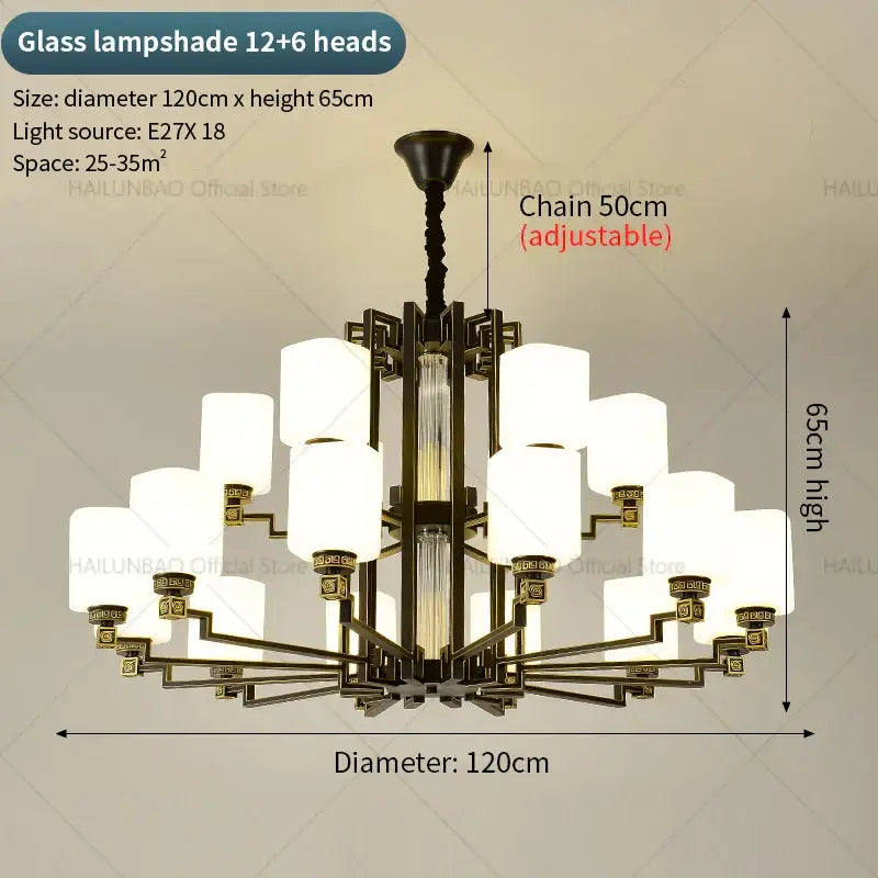 Bronze high jump floor hollow chandelier with twelve frosted glass lampshades and adjustable chain for duplex living room decorbites high jump