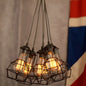 Bronze Industrial Cluster Pendant Lighting: Cage Shade, Adjustable Cord, 6 Bulbs