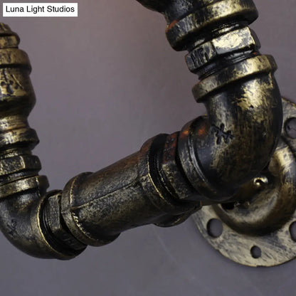 DecorBites™ Bronze Iron U-Shaped Pipe Wall Mount with 2 Bulbs Industrial Light Fixture