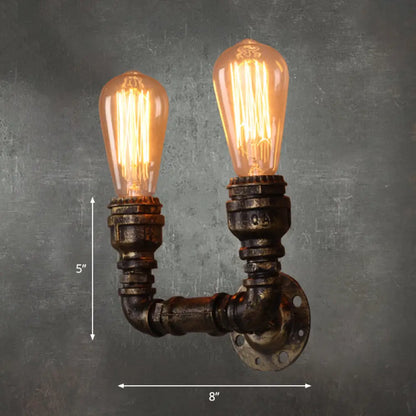 DecorBites™ Bronze Iron U-Shaped Pipe Wall Mount with 2 Bulbs Industrial Light Fixture