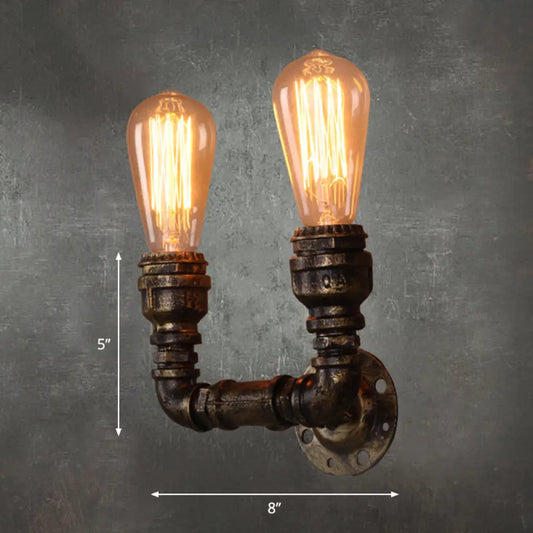 DecorBites™ Bronze Iron U-Shaped Pipe Wall Mount with 2 Bulbs Industrial Light Fixture
