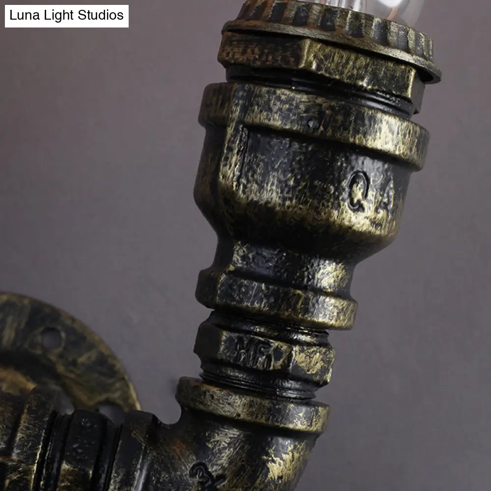 DecorBites™ Bronze Iron U-Shaped Pipe Wall Mount with 2 Bulbs Industrial Light Fixture