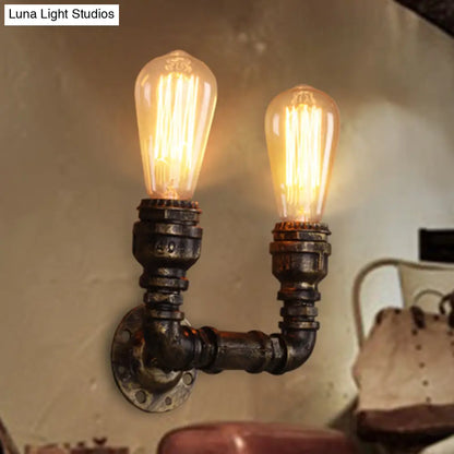 DecorBites™ Bronze Iron U-Shaped Pipe Wall Mount with 2 Bulbs Industrial Light Fixture