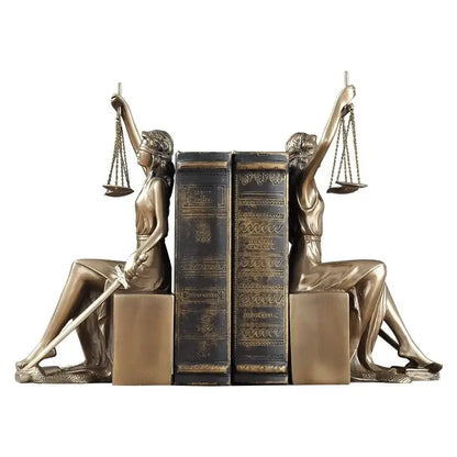 Bronze justice goddess statue bookends holding scales and sword for decorbites justice goddess study room decor