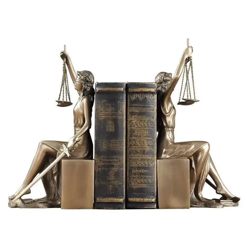 Bronze justice goddess statue bookends holding scales and sword for decorbites justice goddess study room decor