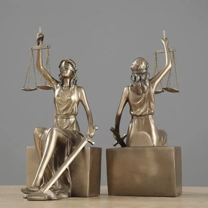 Bronze justice goddess statue bookends featuring lady justice figurines with scales and sword for study room decorbites decor