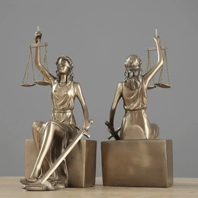 Bronze justice goddess statue bookends featuring lady justice figurines with scales and sword for study room decorbites decor