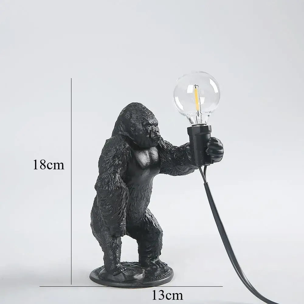 Bronze king kong gorilla table lamp with textured black finish holding clear bulb for stylish night light decorbites king kong