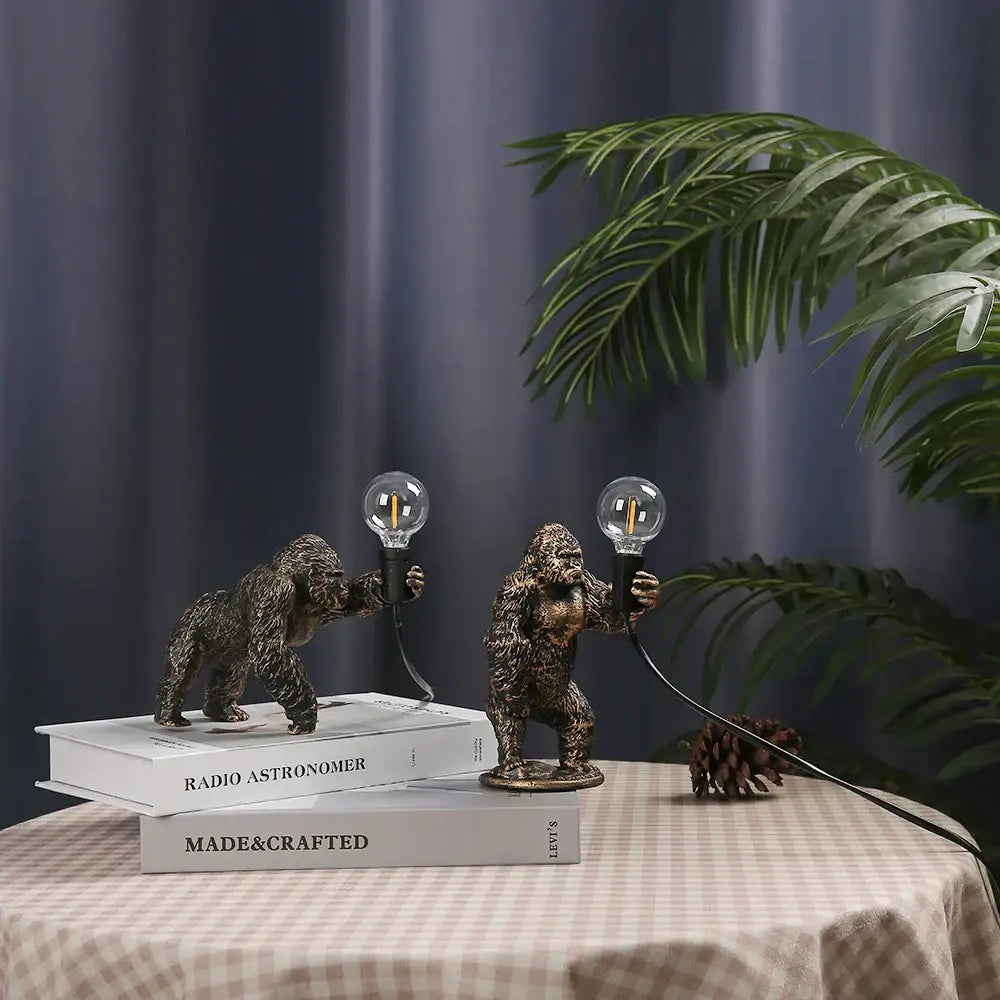 Bronze king kong gorilla table lamp with bronze finish and clear glass bulb for bedroom night light use