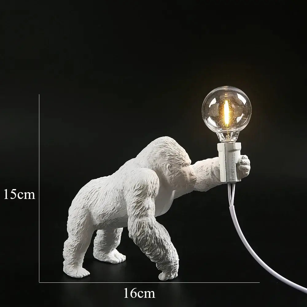 White ceramic decorbites king kong gorilla table lamp holding glowing filament bulb for bedroom night light decor