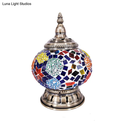 Bronze Moroccan Stained Glass Nightstand Lamp - 1 Light Table Décor for Bedroom