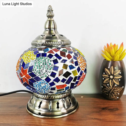Bronze Moroccan Stained Glass Nightstand Lamp - 1 Light Table Décor for Bedroom