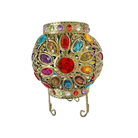 Bronze Oblate Iron Table Lamp with Acrylic Bead: Traditional 1-Light Bedroom Nightstand Lighting