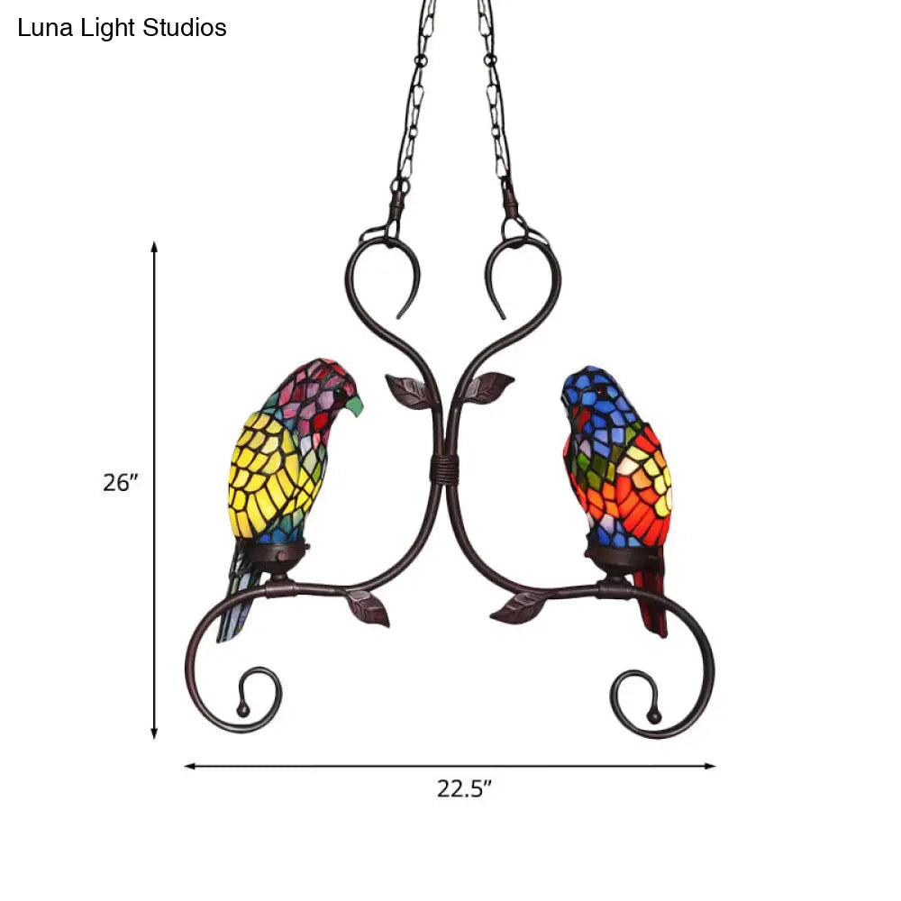 Bronze Parrot Chandelier: Cut Glass, Baroque Style, 2 Heads Pendant Lighting with Elegant Frame