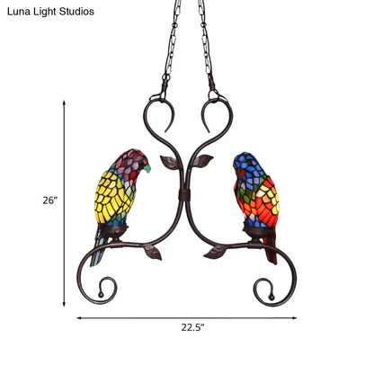 Bronze Parrot Chandelier: Cut Glass, Baroque Style, 2 Heads Pendant Lighting with Elegant Frame