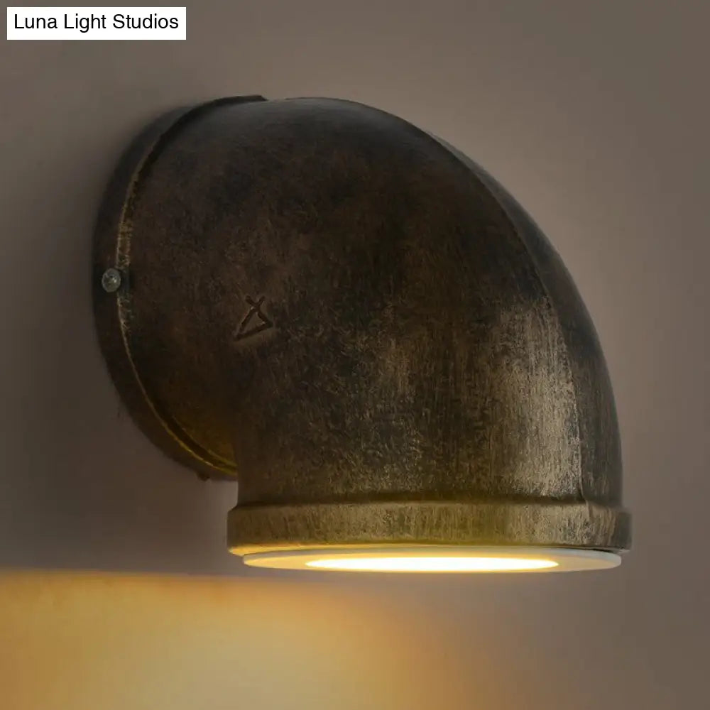 DecorBites™ Bronze Pipe Corner LED Wall Light with Glass Diffuser - Industrial Metal Garage Sconce