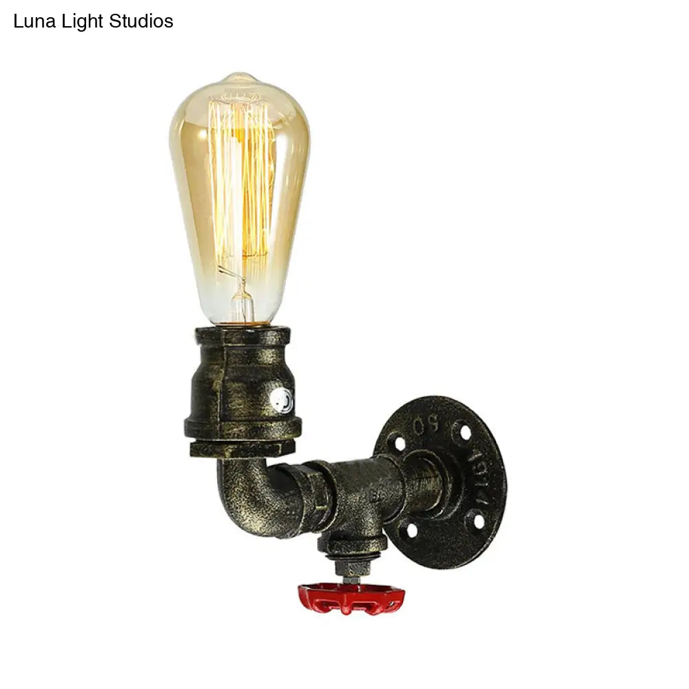 Bronze Plumbing Pipe Sconce Light with Water Valve - Perfect for Restaurants and Homes