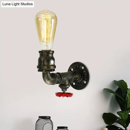 Bronze Plumbing Pipe Sconce Light with Water Valve - Perfect for Restaurants and Homes