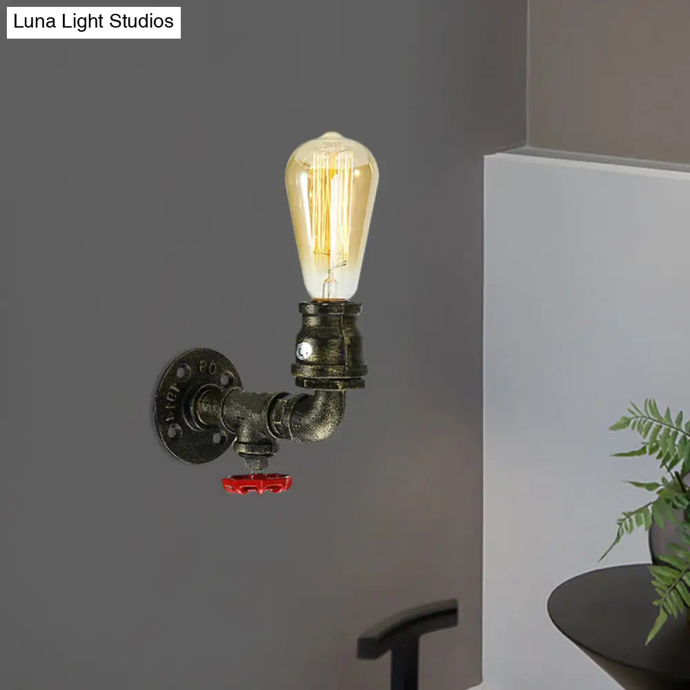 Bronze Plumbing Pipe Sconce Light with Water Valve - Perfect for Restaurants and Homes