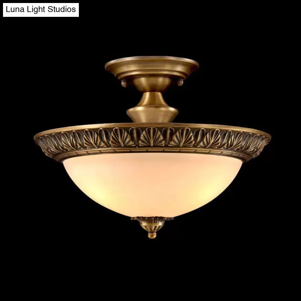 DecorBites™ DecorBites™ Bronze Semi Flush LED Ceiling Light with Milk Glass Bowl and Carved Edge