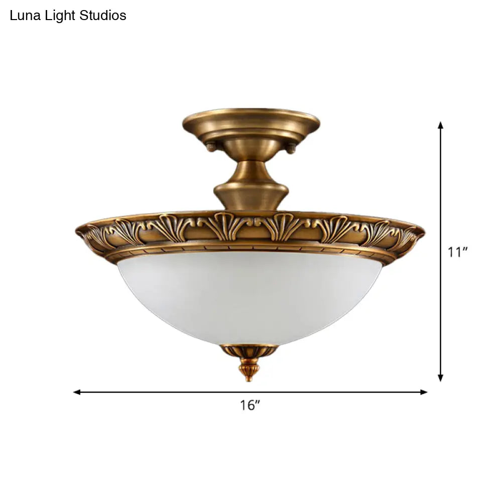 DecorBites™ DecorBites™ Bronze Semi Flush LED Ceiling Light with Milk Glass Bowl and Carved Edge