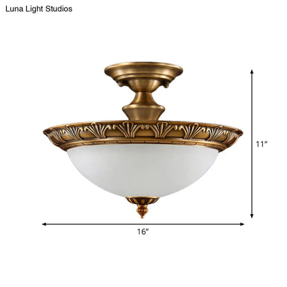 DecorBites™ DecorBites™ Bronze Semi Flush LED Ceiling Light with Milk Glass Bowl and Carved Edge