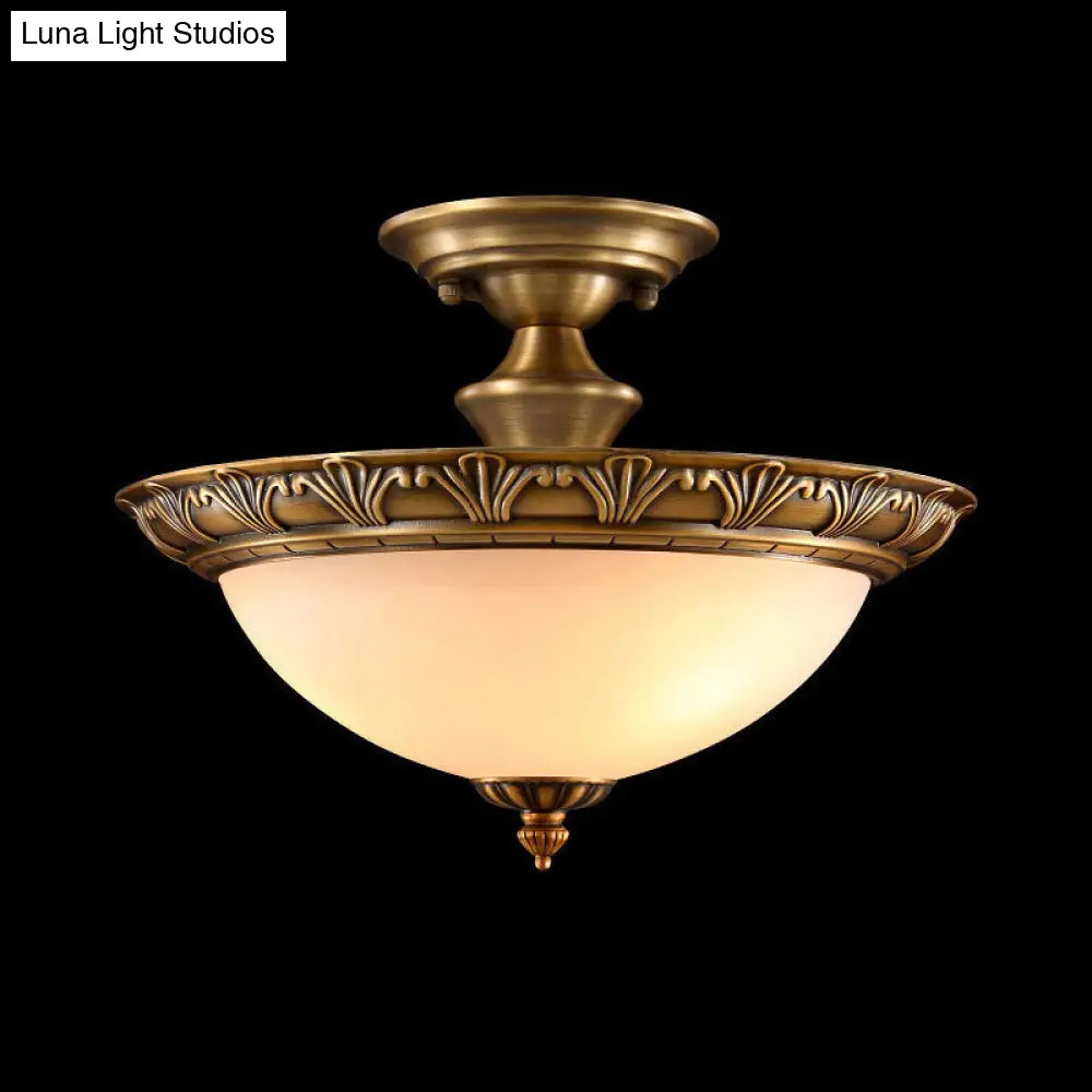 DecorBites™ DecorBites™ Bronze Semi Flush LED Ceiling Light with Milk Glass Bowl and Carved Edge