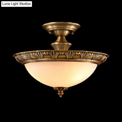 DecorBites™ DecorBites™ Bronze Semi Flush LED Ceiling Light with Milk Glass Bowl and Carved Edge