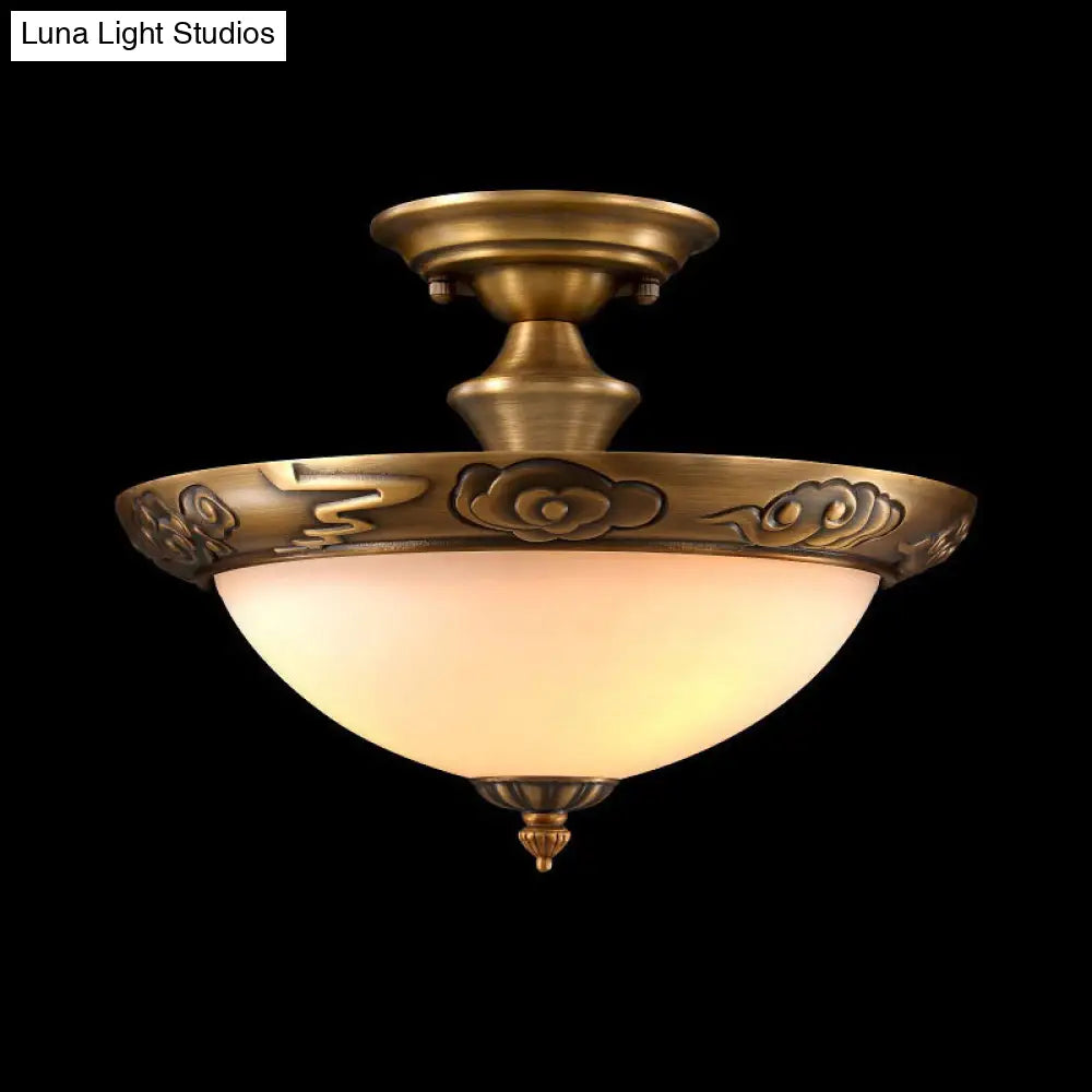 DecorBites™ DecorBites™ Bronze Semi Flush LED Ceiling Light with Milk Glass Bowl and Carved Edge