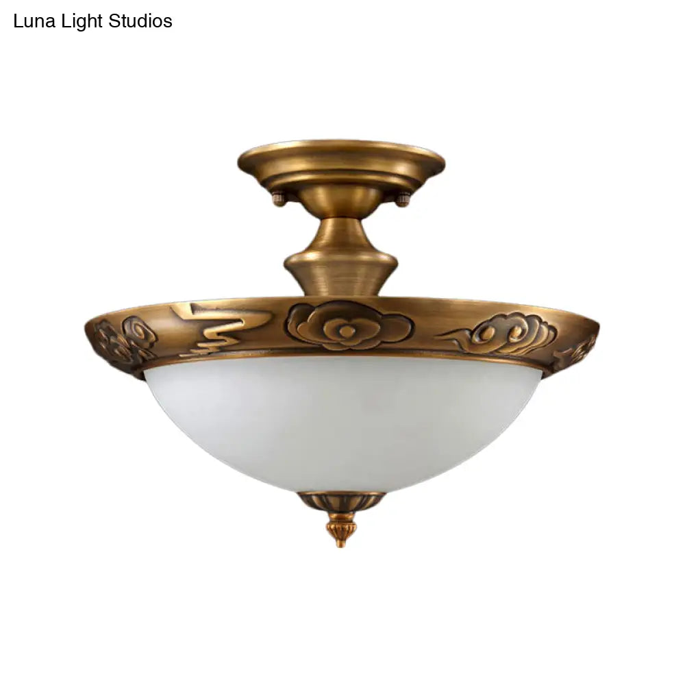 DecorBites™ DecorBites™ Bronze Semi Flush LED Ceiling Light with Milk Glass Bowl and Carved Edge