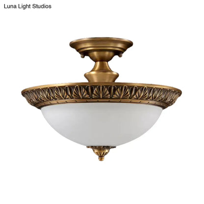 DecorBites™ DecorBites™ Bronze Semi Flush LED Ceiling Light with Milk Glass Bowl and Carved Edge