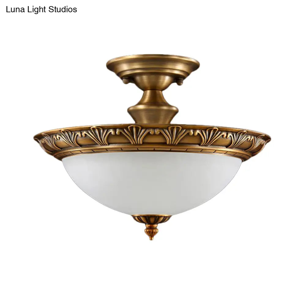 DecorBites™ DecorBites™ Bronze Semi Flush LED Ceiling Light with Milk Glass Bowl and Carved Edge