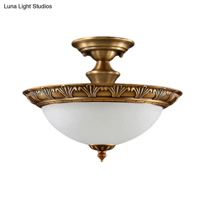 DecorBites™ DecorBites™ Bronze Semi Flush LED Ceiling Light with Milk Glass Bowl and Carved Edge