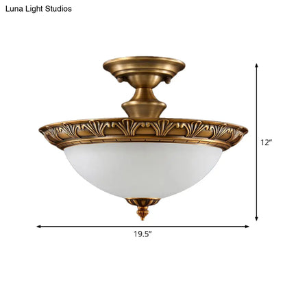 DecorBites™ DecorBites™ Bronze Semi Flush LED Ceiling Light with Milk Glass Bowl and Carved Edge