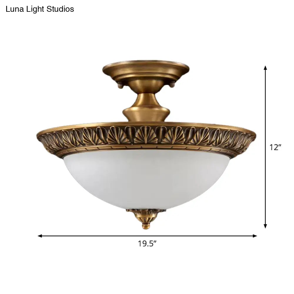 DecorBites™ DecorBites™ Bronze Semi Flush LED Ceiling Light with Milk Glass Bowl and Carved Edge