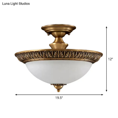DecorBites™ DecorBites™ Bronze Semi Flush LED Ceiling Light with Milk Glass Bowl and Carved Edge