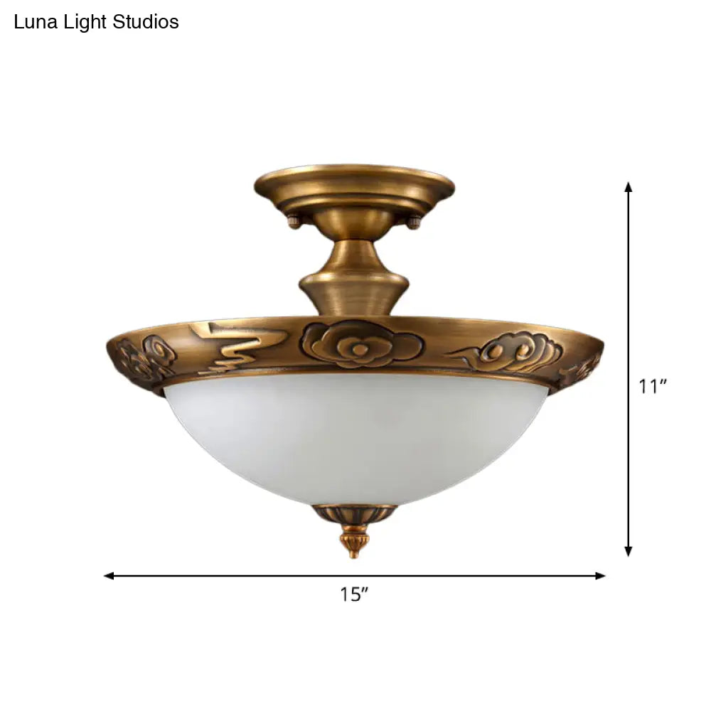 DecorBites™ DecorBites™ Bronze Semi Flush LED Ceiling Light with Milk Glass Bowl and Carved Edge