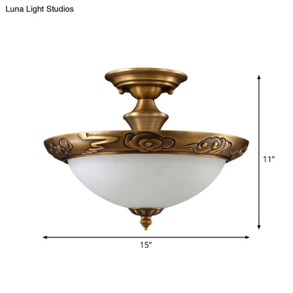 DecorBites™ DecorBites™ Bronze Semi Flush LED Ceiling Light with Milk Glass Bowl and Carved Edge