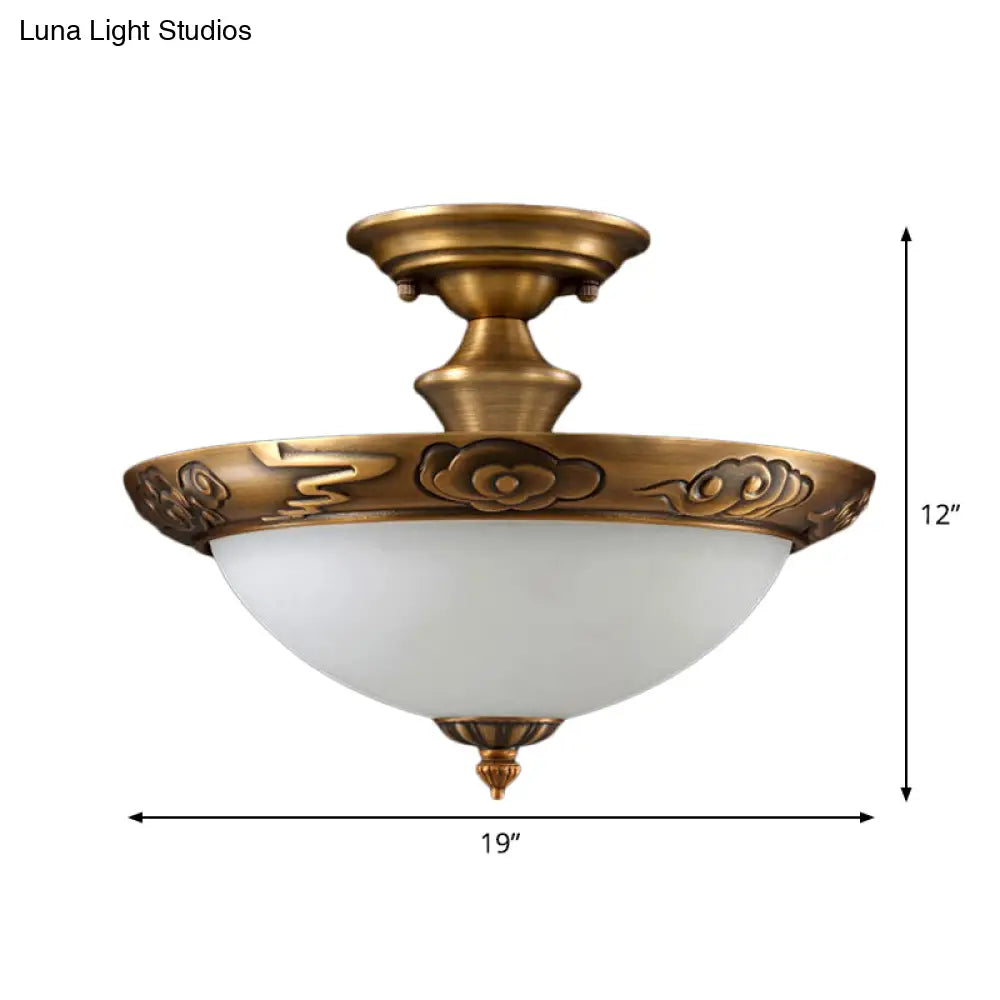 DecorBites™ DecorBites™ Bronze Semi Flush LED Ceiling Light with Milk Glass Bowl and Carved Edge