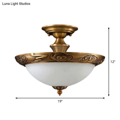 DecorBites™ DecorBites™ Bronze Semi Flush LED Ceiling Light with Milk Glass Bowl and Carved Edge