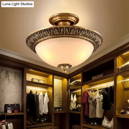DecorBites™ DecorBites™ Bronze Semi Flush LED Ceiling Light with Milk Glass Bowl and Carved Edge