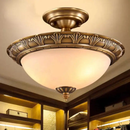 DecorBites™ DecorBites™ Bronze Semi Flush LED Ceiling Light with Milk Glass Bowl and Carved Edge