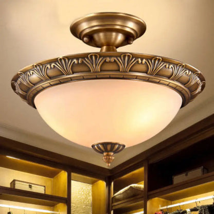DecorBites™ DecorBites™ Bronze Semi Flush LED Ceiling Light with Milk Glass Bowl and Carved Edge