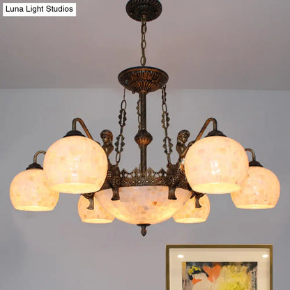 Bronze Spherical Shell Tiffany-Style Chandelier - 5/9/11-Light Suspension Ceiling Lighting