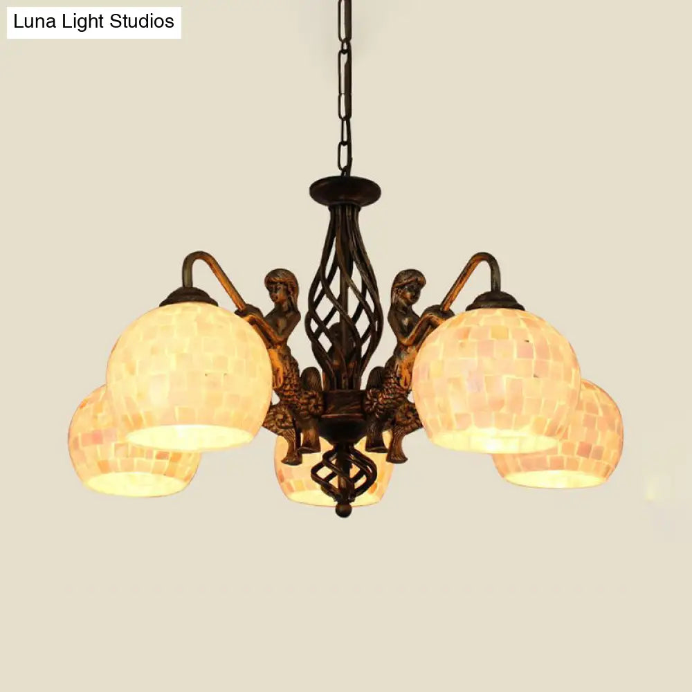 Bronze Spherical Shell Tiffany-Style Chandelier - 5/9/11-Light Suspension Ceiling Lighting