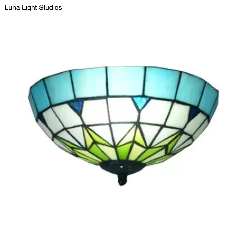 DecorBites™ Bronze Stained Glass Ceiling Lighting - Mini Tiffany Style Flush Mount Light Fixture with Jewel for Bedroom - H6" x D10
