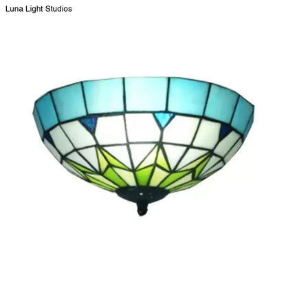 DecorBites™ Bronze Stained Glass Ceiling Lighting - Mini Tiffany Style Flush Mount Light Fixture with Jewel for Bedroom - H6" x D10