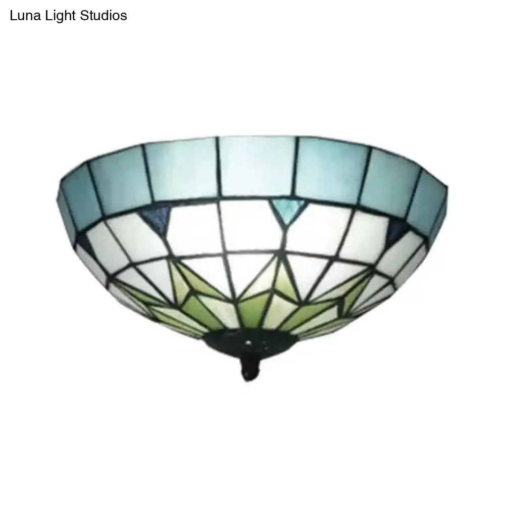 DecorBites™ Bronze Stained Glass Ceiling Lighting - Mini Tiffany Style Flush Mount Light Fixture with Jewel for Bedroom - H6" x D10