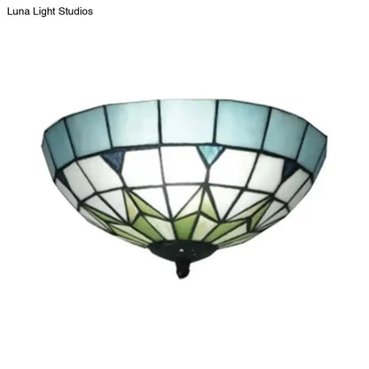 DecorBites™ Bronze Stained Glass Ceiling Lighting - Mini Tiffany Style Flush Mount Light Fixture with Jewel for Bedroom - H6" x D10